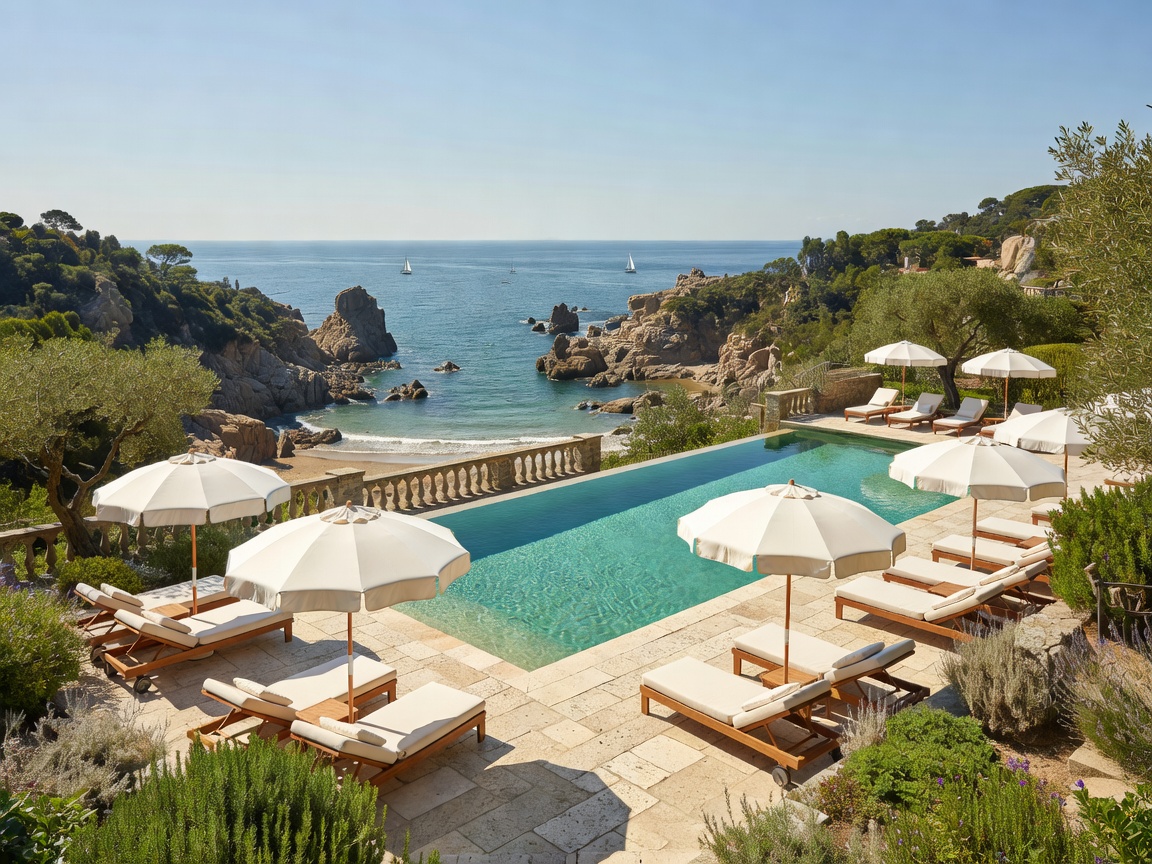 Saltwater pool terrace overlooking the Tuscan coves at Hotel Il Pellicano